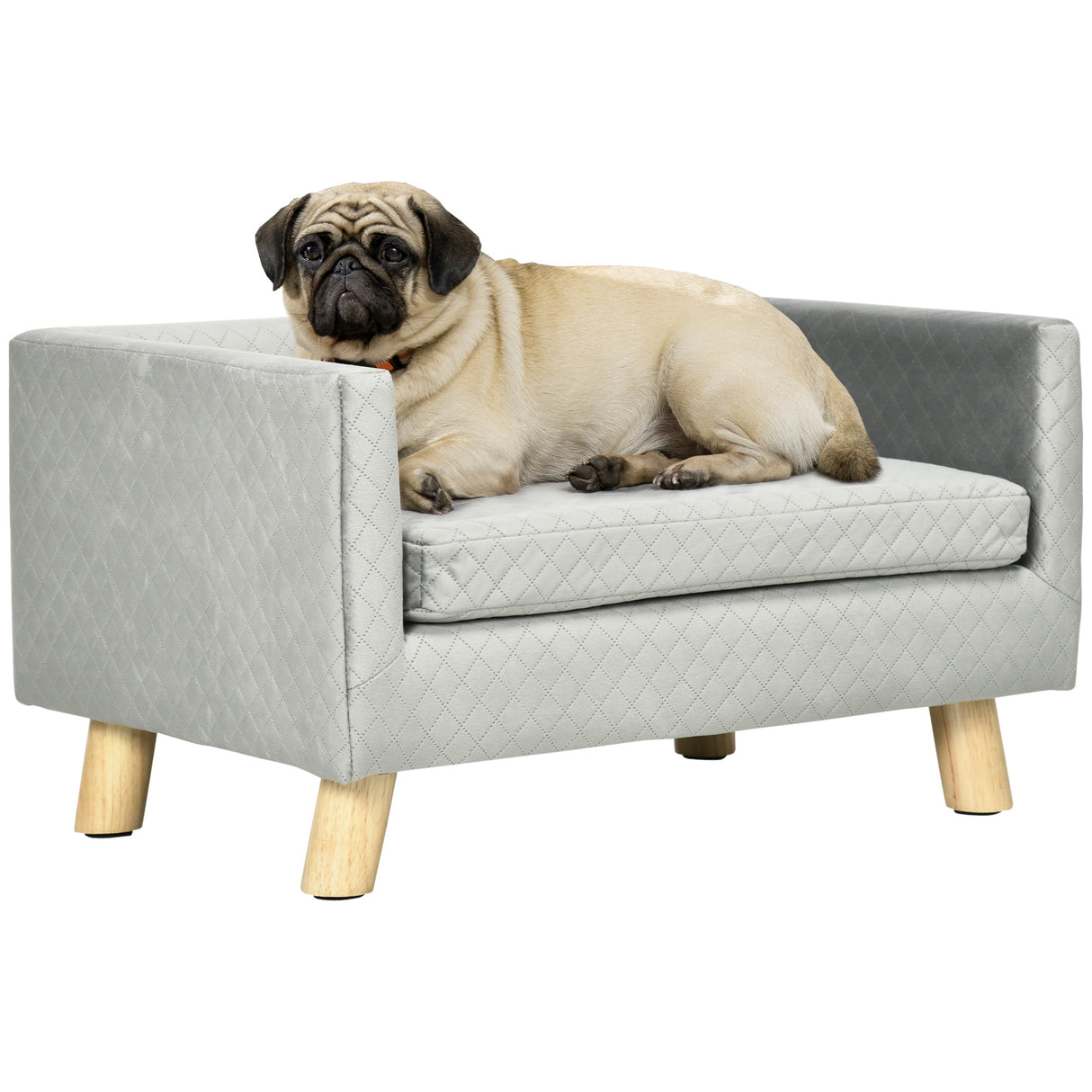 easycomfort easycomfort divanetto per cani e gatti stile scandinavo con cuscino imbottito in velluto e legno 64x45x36cm grigio
