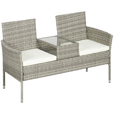 easycomfort easycomfort divanetto per esterni 2 posti con tavolino da caffe in acciaio e rattan pe 137x59x82 cm grigio e crema