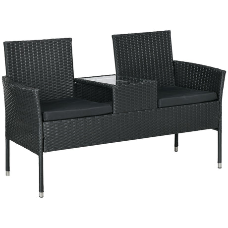 easycomfort easycomfort divanetto per esterni 2 posti con tavolino da caffe in acciaio e rattan pe 137x59x82 cm nero