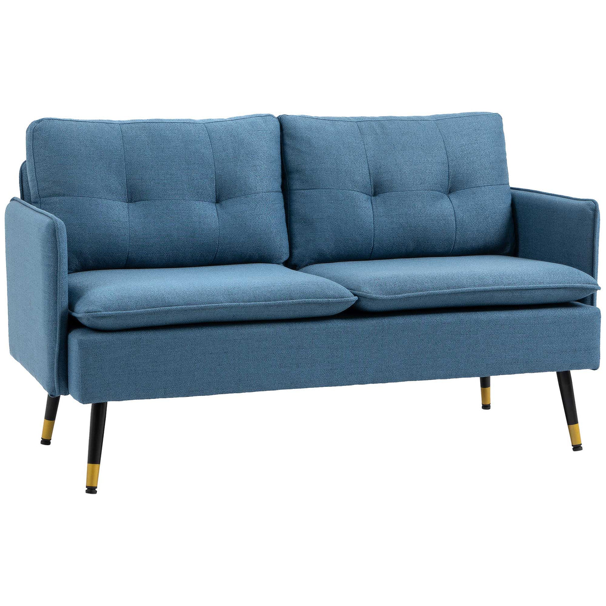 easycomfort easycomfort divano 2 posti in tessuto con cuscini imbottiti e gambe in acciaio 139x68x80cm blu scuro