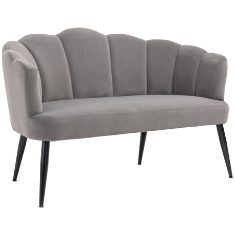 easycomfort easycomfort divano 2 posti in velluto con gambe in metallo e schienale a conchiglia 132x66x80cm grigio