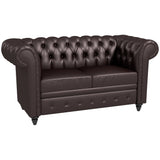 easycomfort easycomfort divano 2 posti stile chesterfield con cuscino rimovibile in ecopelle legno e metallo 160x84x80 cm marrone
