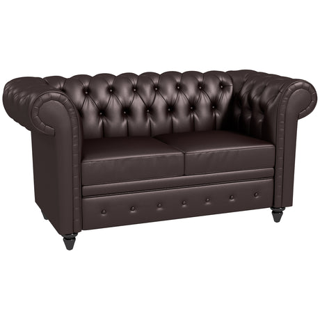 easycomfort easycomfort divano 2 posti stile chesterfield con cuscino rimovibile in ecopelle legno e metallo 160x84x80 cm marrone