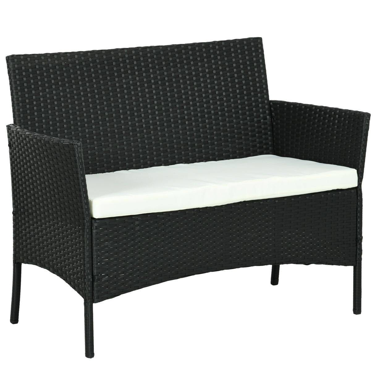 easycomfort easycomfort divano da giardino a 2 posti con cuscino e braccioli in rattan pe e acciaio 100x54x80cm nero