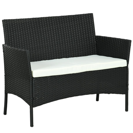 easycomfort easycomfort divano da giardino a 2 posti con cuscino e braccioli in rattan pe e acciaio 100x54x80cm nero