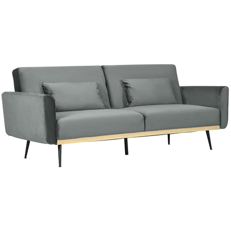 easycomfort easycomfort divano letto 3 posti con design clic clac e 2 cuscini in tessuto effetto velluto 206x81x83 cm grigio
