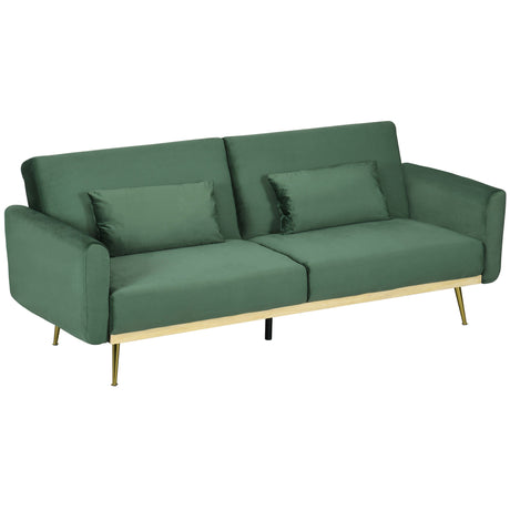 easycomfort easycomfort divano letto 3 posti con design clic clac e 2 cuscini in tessuto effetto velluto 206x81x83 cm verde
