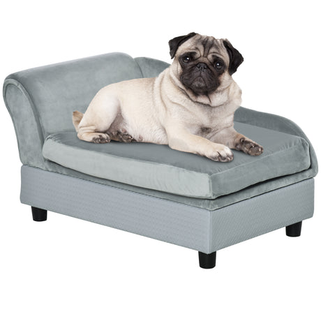 easycomfort easycomfort divano per cani con spazio portaoggetti e cuscino in legno e poliestere 76x45x43 cm grigio chiaro