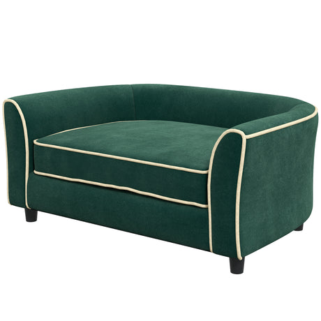 easycomfort easycomfort divano per cani taglia piccola e media con cuscino in tessuto effetto velluto e legno 79x56x35 cm verde scuro