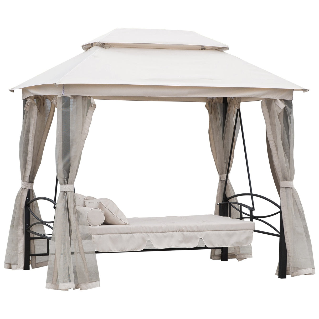 immagine-1-easycomfort-easycomfort-dondolo-3-posti-e-lettino-singolo-copertura-a-gazebo-con-zanzariera-e-cuscini-256x172x248cm-crema