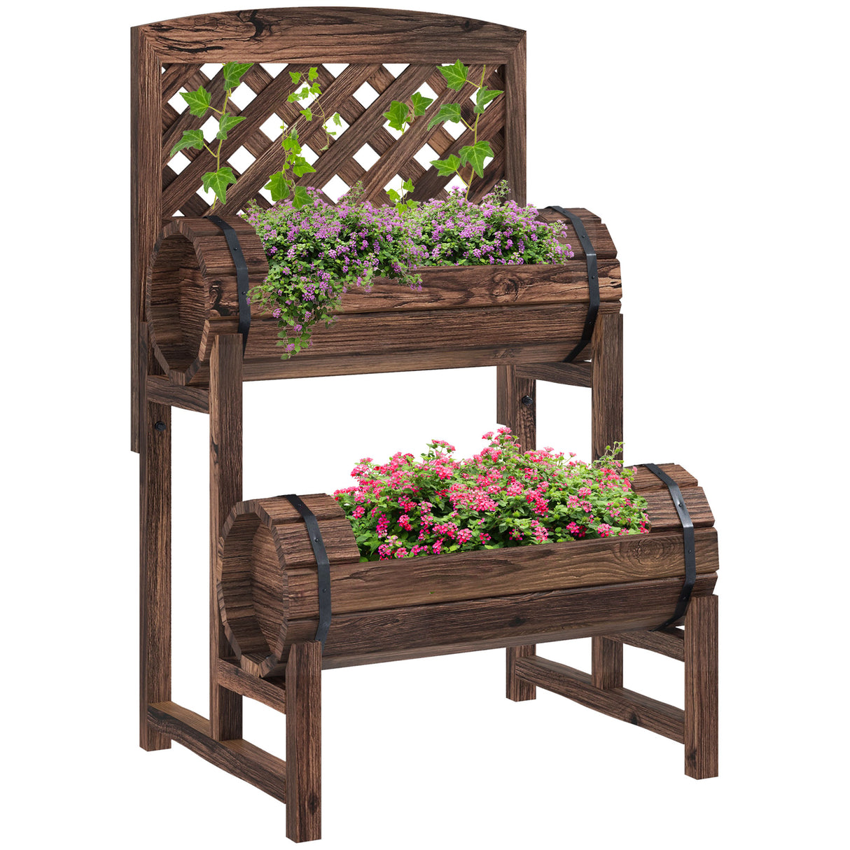 easycomfort easycomfort fioriera da esterno a 2 livelli con fori di drenaggio e griglia in legno di abete 42x49x80 cm marrone