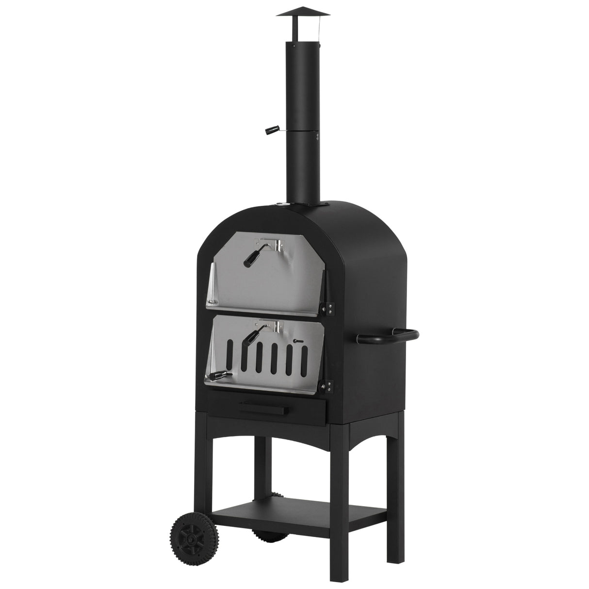 easycomfort easycomfort forno per pizza e barbecue a carbone portatile in acciaio con camino e ruote 63x54x161 cm nero