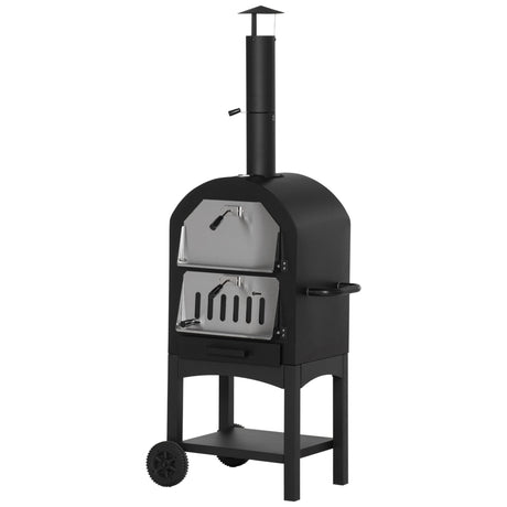 easycomfort easycomfort forno per pizza e barbecue a carbone portatile in acciaio con camino e ruote 63x54x161 cm nero