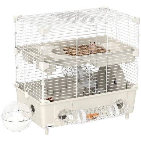 easycomfort easycomfort gabbia per criceti a 2 livelli e 3 porte con ruota e tubi in acciaio ps e pp 44 5x28x44 cm crema e bianco