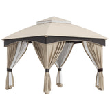 easycomfort easycomfort gazebo da giardino 3x3m in acciaio con doppio tettuccio e tende beige e grigio