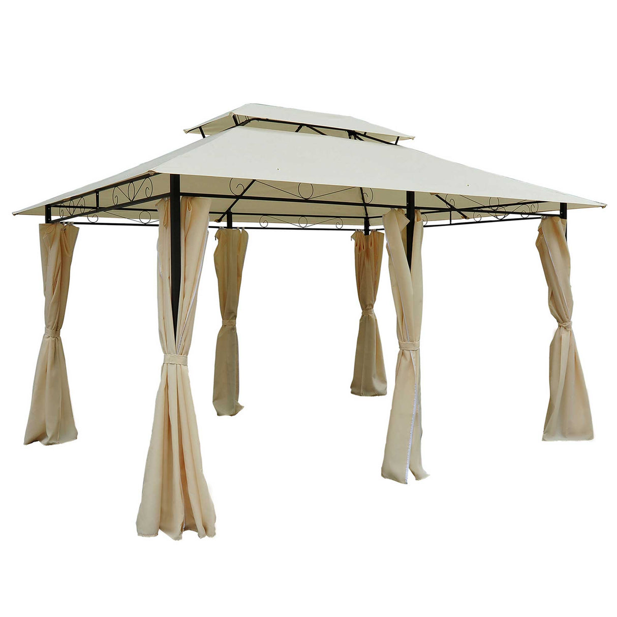 easycomfort easycomfort gazebo da giardino 3x4 m con tende e tetto a 2 livelli bianco crema