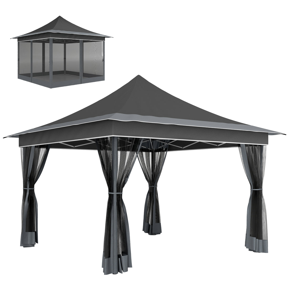 easycomfort easycomfort gazebo da giardino ad altezza regolabile con zanzariera in poliestere e metallo 357x357x310 cm grigio scuro