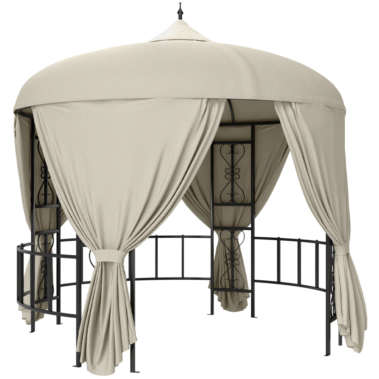 easycomfort easycomfort gazebo da giardino rotondo 3m con tende e prese daria in metallo e poliestere beige