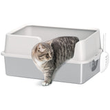 easycomfort easycomfort lettiera per gatti con bordi rialzati vassoio e paletta in acciaio inox e pp 60x40x28 cm grigio chiaro