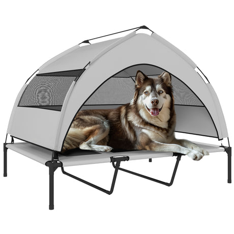 easycomfort easycomfort lettino per cani con copertura a 3 lati rimovibile in poliestere e acciaio 122x92x94 cm grigio chiaro e nero