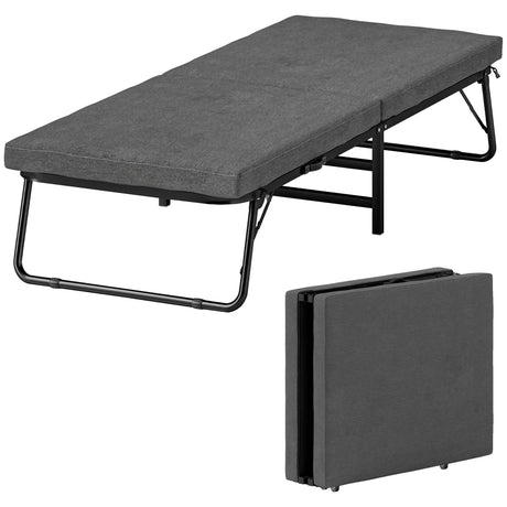 easycomfort easycomfort letto pieghevole su 5 livelli con materasso e 4 rotelle in metallo e tessuto effetto lino 180x70x38 cm grigio