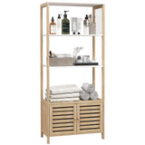 easycomfort easycomfort mobile bagno in bambu con 3 ripiani e armadietto inferiore 63x30x138 cm color legno e bianco