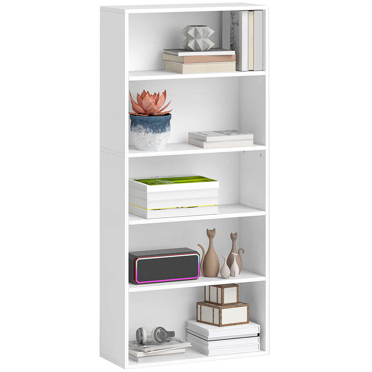 easycomfort easycomfort mobile libreria a 5 ripiani con 3 scaffali flessibili in legno 60x24x133 5 cm bianco