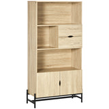 immagine-1-easycomfort-easycomfort-mobile-libreria-a-parete-in-mdf-e-metallo-con-2-cassetti-2-armadietti-e-4-ripiani-aperti-80x35x155-cm