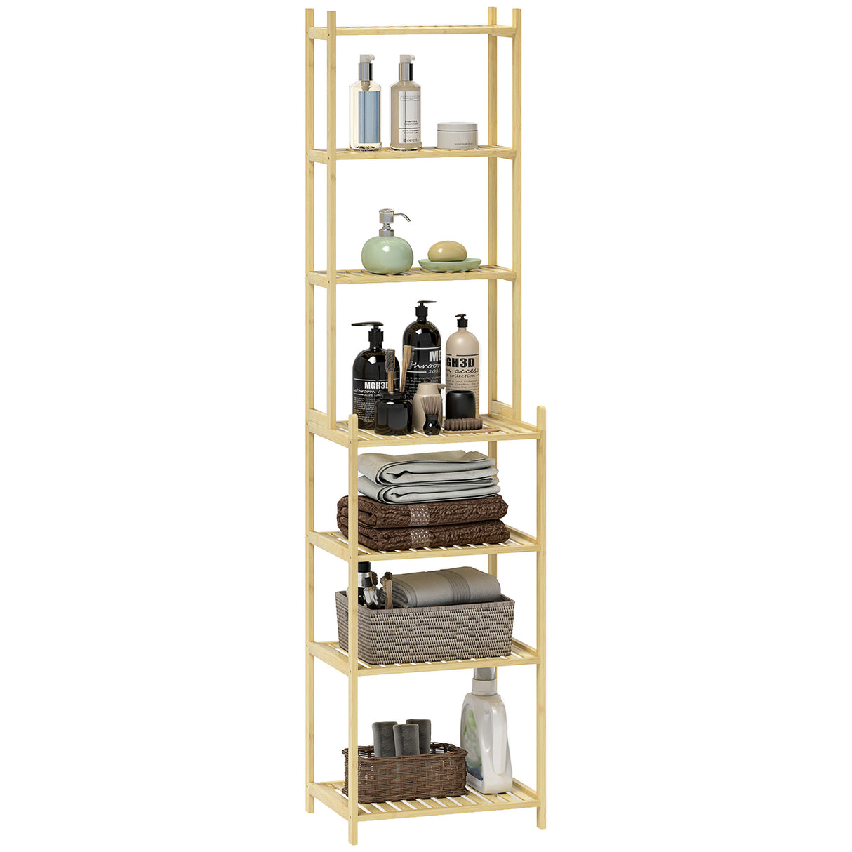 easycomfort easycomfort mobile scaffale bagno a 7 ripiani portaoggetti in bambu 44x33x180 cm color legno