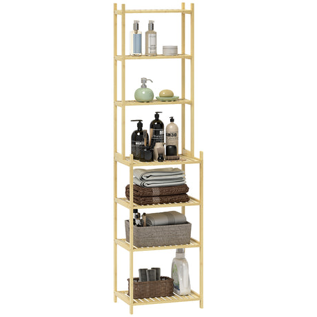 easycomfort easycomfort mobile scaffale bagno a 7 ripiani portaoggetti in bambu 44x33x180 cm color legno