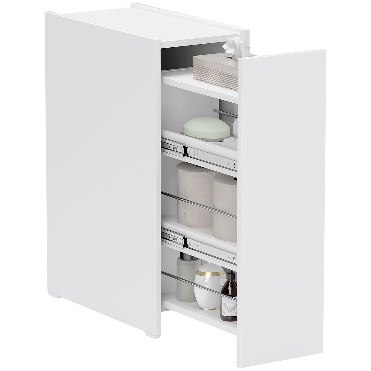 easycomfort easycomfort mobiletto bagno salvaspazio a 3 livelli con binari scorrevoli in legno 47x25x66 5 cm bianco