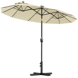 easycomfort easycomfort ombrellone doppio con luci led e base a croce in poliestere e acciaio 295x150x219 cm bianco crema