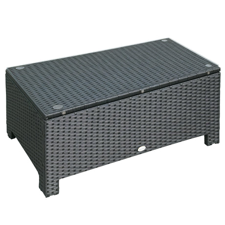 easycomfort easycomfort ousunny tavolino da esterni in rattan pe con piano in vetro temperato 85x50x39cm nero