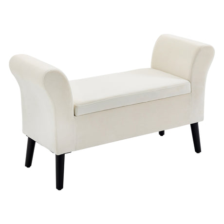 easycomfort easycomfort panca contenitore con braccioli in tessuto effetto velluto e legno 111 5x41x65 cm bianco crema