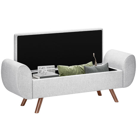 easycomfort easycomfort panca contenitore fondo letto con braccioli in tessuto gambe in legno e vano da 53 8l 132x42x50 cm grigio