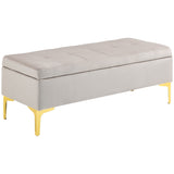easycomfort easycomfort panca contenitore fondo letto con tessuto vellutato e gambe dorate 120x44x44 5cm grigio chiaro