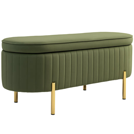 easycomfort easycomfort panca contenitore ovale da 72l con coperchio sollevabile in tessuto effetto velluto e legno 108x44x43 5 cm verde