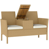 easycomfort easycomfort panca da giardino con tavolino a ribalta portaoggetti in rattan e acciaio 134x58x82 cm crema e cachi