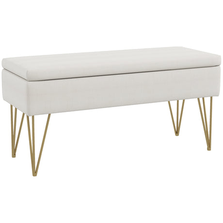 easycomfort easycomfort panca fondo letto con contenitore in tessuto e gambe in acciaio 100x40x49cm crema