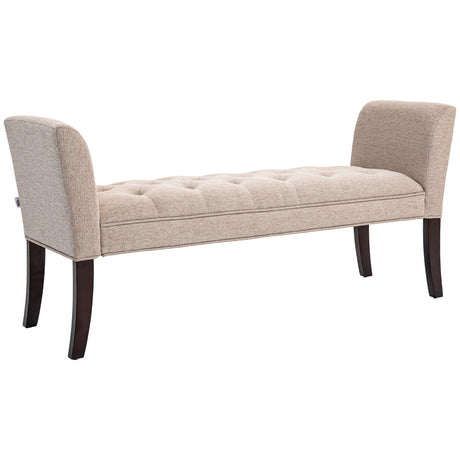 easycomfort easycomfort panca fondo letto imbottita e a bottoni in tessuto effetto lino e legno 141x44x65 cm beige