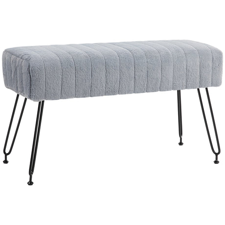 easycomfort easycomfort panca fondo letto imbottita in peluche legno e metallo 82x30x47 cm grigia e nera