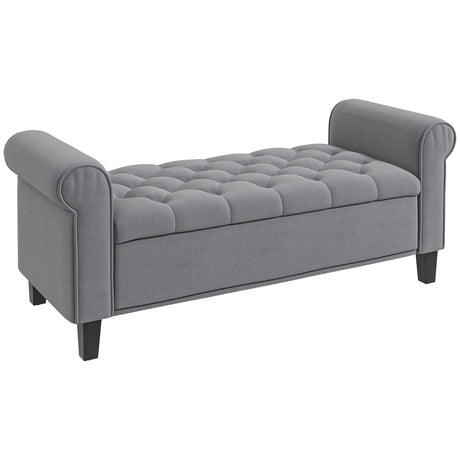 easycomfort easycomfort panca fondo letto in tessuto vellutato con spazio portaoggetti e braccioli 126x48 5x57 cm grigio