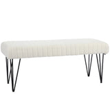 easycomfort easycomfort panca fondoletto moderna con gambe a forcina in tessuto effetto ciniglia legno e metallo 118 5x46x49 5 cm crema