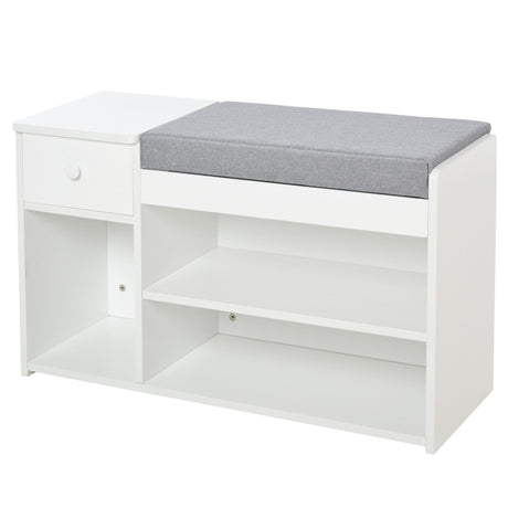 easycomfort easycomfort panca scarpiera con cuscino cassetto e 3 vani aperti in legno 81x31 5x49cm bianco