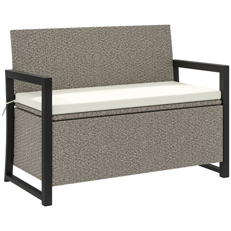 easycomfort easycomfort panchina da giardino 2 posti con cassapanca da 151 5l in rattan con schienale braccioli e cuscino crema