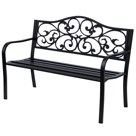 easycomfort easycomfort panchina da giardino 2 posti con schienale decorato in ghisa e metallo 127x60x89cm nero