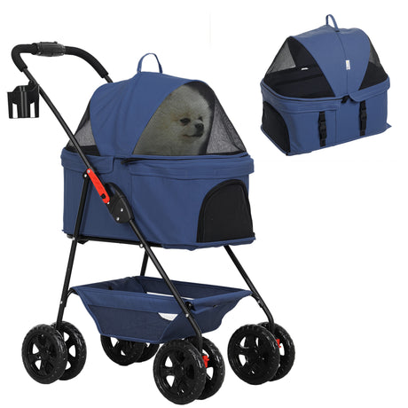 easycomfort easycomfort passeggino per cani 3 in 1 pieghevole con borsa trasportino e cestino inferiore blu