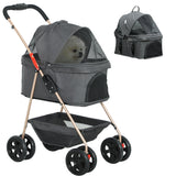 easycomfort easycomfort passeggino per cani 3 in 1 pieghevole con borsa trasportino e cestino inferiore grigio
