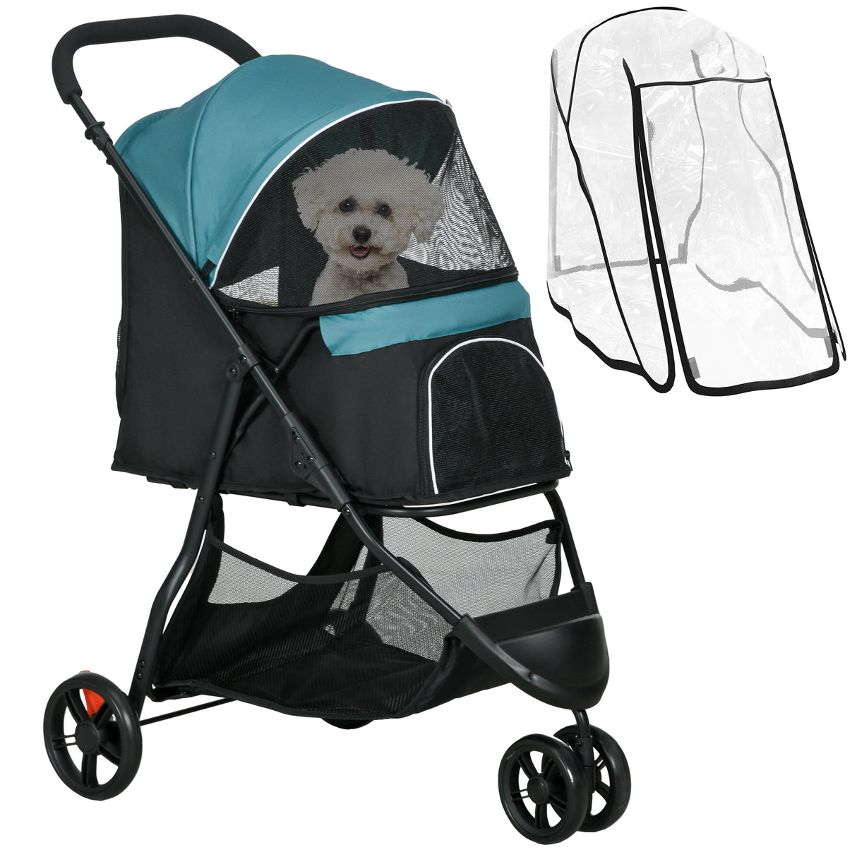 easycomfort easycomfort passeggino per cani piccoli pieghevole a 3 ruote con copertura antipioggia e cestino verde scuro