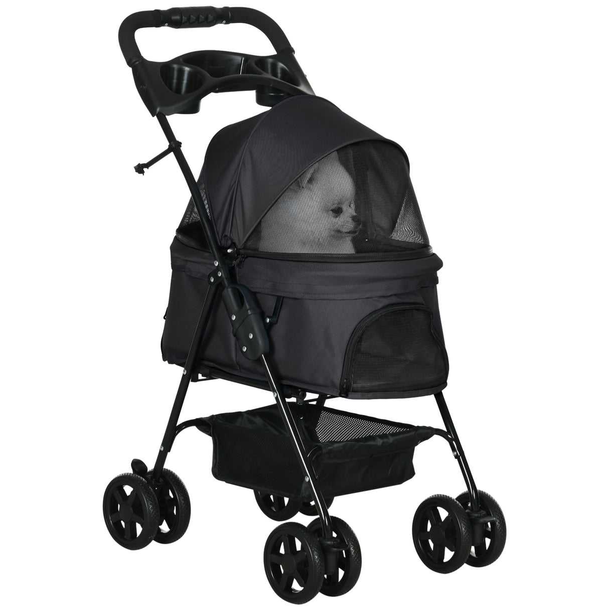 easycomfort easycomfort passeggino per cani piccoli pieghevole con guinzaglio di sicurezza e cestino nero